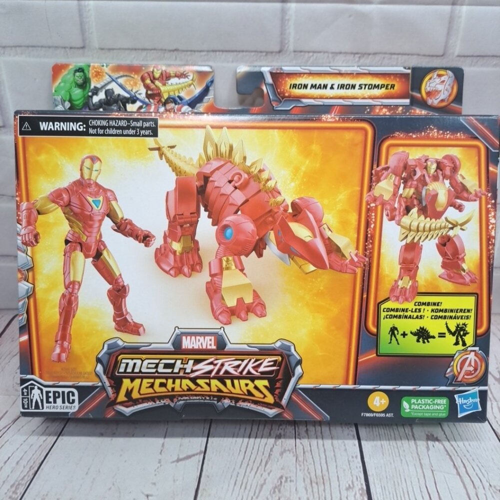 Marvel Mech Strike Mechasaurs: 4" IRON MAN Figure & IRON STOMPER (2023, Hasbro)